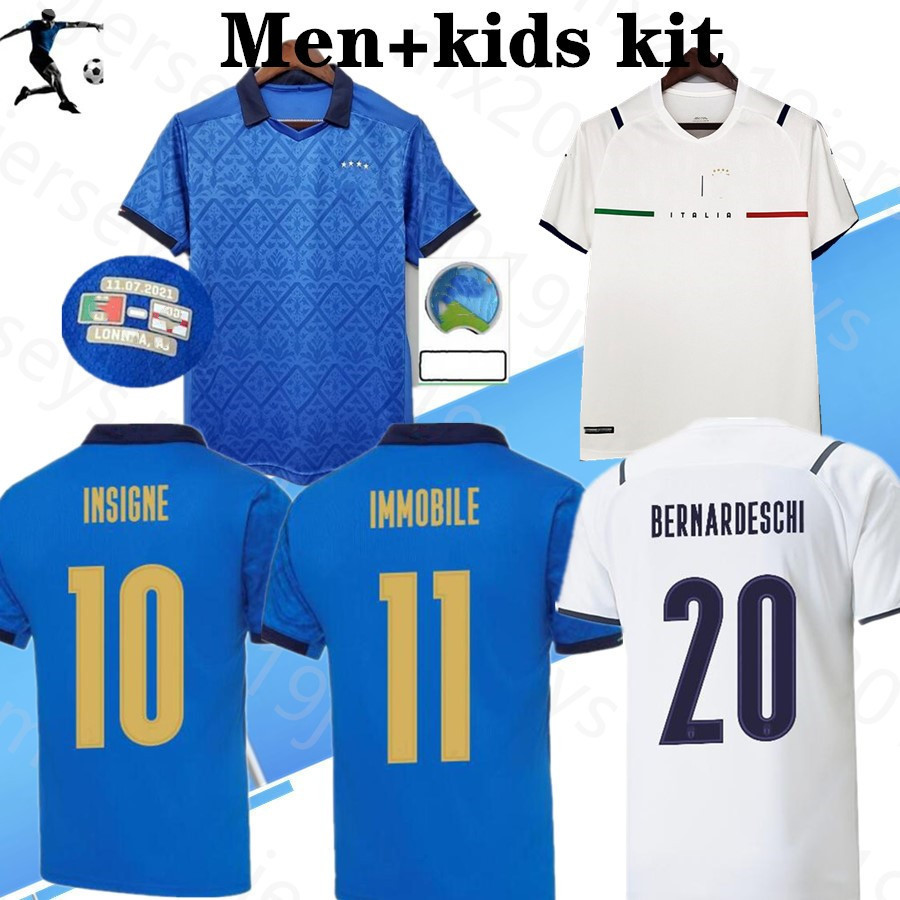 

2021 ITA INSIGNE soccer Jerseys iTAL home away JORGINHO EL SHAARAWY BONUCCI BERNARDESCHI Italia Adult men + kids kit FOOTBALL SHIRTS, Away+patch