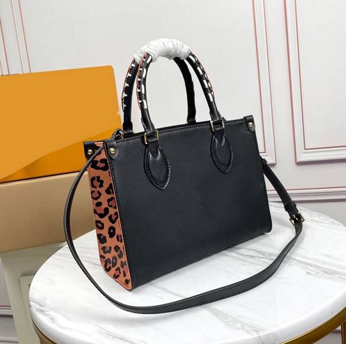 

ONTHEGO MM GM bag Luxury Designer bags handbags High Quality Ladies Chain Shoulder Patent Leather Diamond Evening Leopard Print M45321, Black leopard print