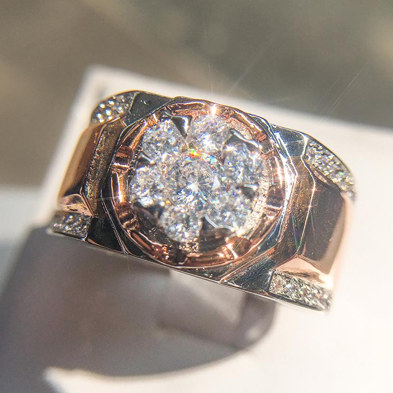 

Wedding Rings Male Fashion White Zircon Flower Stone For Men Gold/Rose Gold Double Color Engagement Ring Luxury Jewelry, Slivery;golden