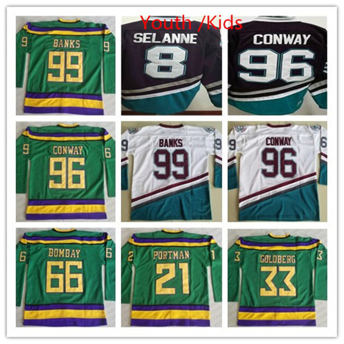 

Custom CCM Youth Vintage The Mighty Ducks Of Anaheim Movie Hockey 96 Charlie Conway 8 Teemu Selanne 66 Bombay 99 Banks 9 Paul Kariya 44 Reed 21 Portman 33 Goldberg Jersey, As