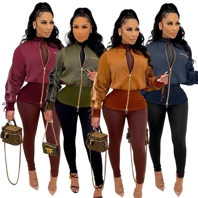 

Women's Jackets 2022 Women Zipper Long Sleeve Turn-down Neck High Waist Jacket Fall Winter Elegant Streetwear Tunic Outcoat, Black;brown
