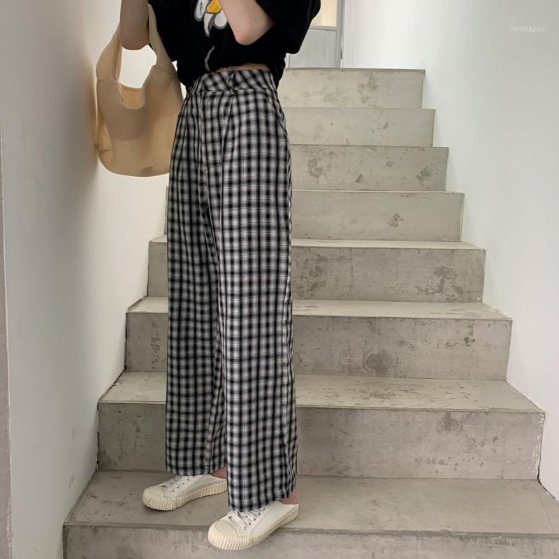 

Women's Pants & Capris 2021 Summer Korean White Black Plaid Women High Waist Elegant Long Trousers Fashion Wide Leg, Black;white