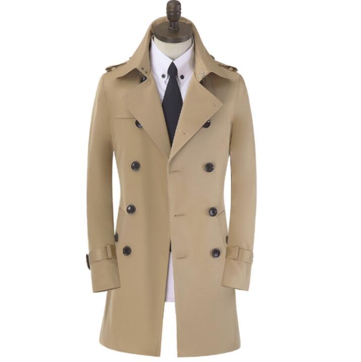 

Men' Trench Coats Khaki Mens Man Long Coat Men Double Breasted Clothes Slim Overcoat Sleeve Spring Autumn Designer  - 9XL, Beige