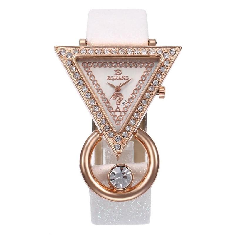 

Wristwatches Rhinestone Triangle Dial Artificial Leather Strap Ladies Quartz Watch Creative Personality Inlaid Flash Band, Pkrd