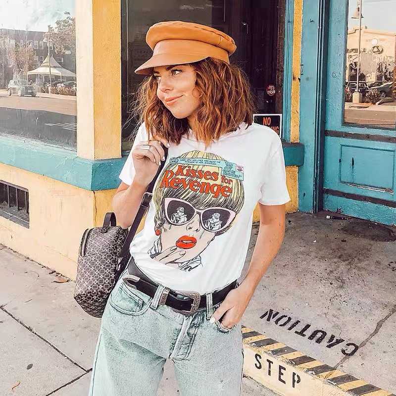 

Plus Size 100% Cotton Women T-Shirt Casual Loose Short Sleeve Harajuku Streetwear Female Tees Top W700 210526, Ivory