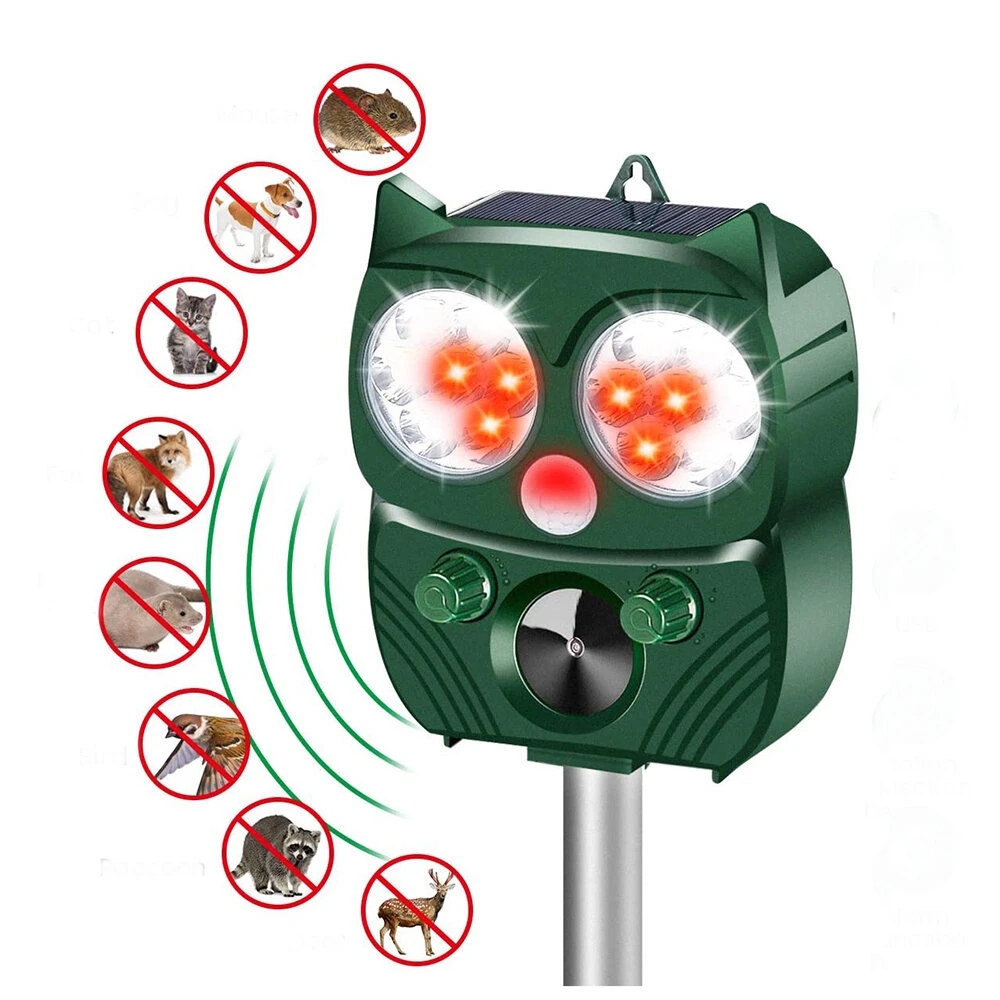 

BR-902 Solar Power PIR Sensor Ultrasonic Animal Repeller IP64 Waterproof for Garden Outdoor Animals Birds Flashing Light Dispeller - Black