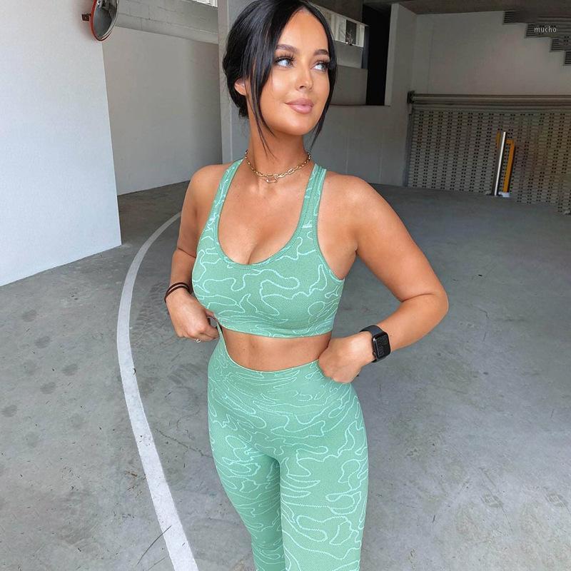 

Yoga Outfit Women Seamless 2pcs Set Leggings Printed Sport, Black