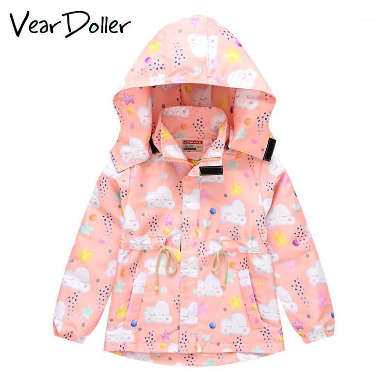 

Jackets VearDoller Girls Coat Spring Autumn Long Sleeve Children's Clothing Lovely Cloud Print Baby Tops Detachable Hat Kids Casual, Blue;gray