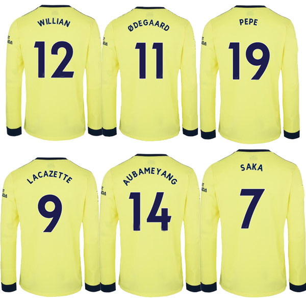 

21 22 Arsen Long sleeve yellow soccer jerseys SAKA LENO THOMAS WILLIAN NICOLAS FourTwoFour collection football shirts 2021 GOALKEEPER Men home away kids THAILAND, 21 22 away 2