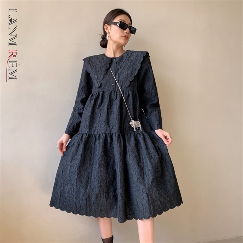 

Women Black Relief Dress Round Neck Long Sleeve Loose Fit Female Fashion Spring Autumn Arrivals 2E1666 210526, Beige