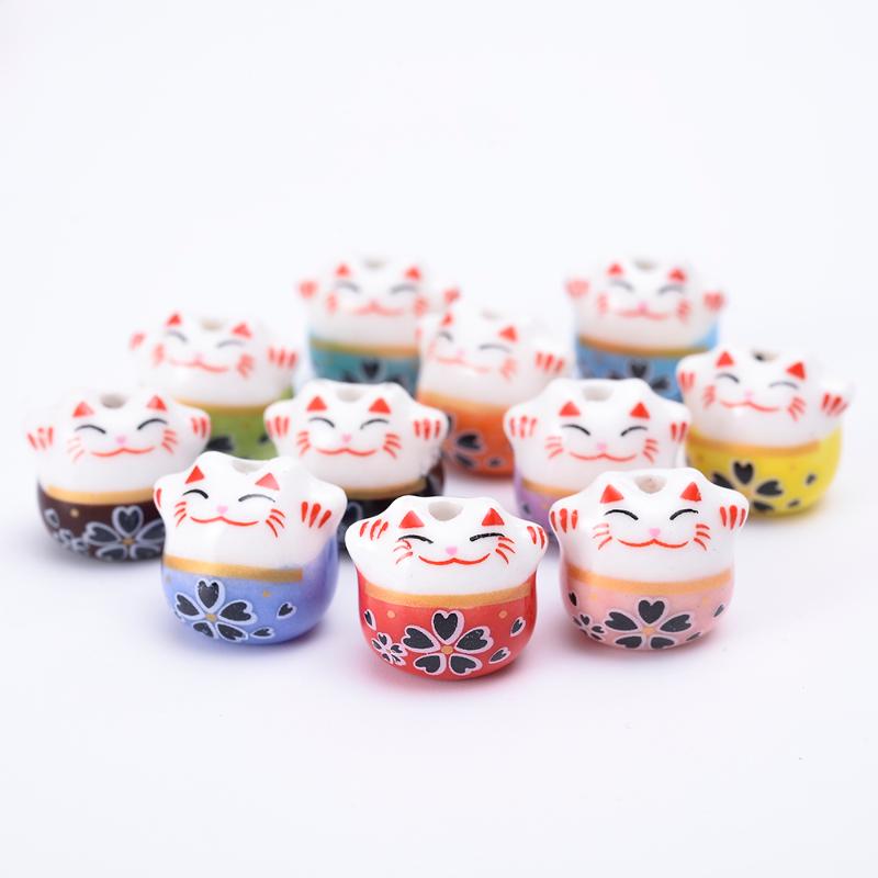 

Other IYOE 10/20/30pcs 14mm Vertical Hole Cat Beads Spacer Lucky Ceramic Jewelry For Making Bracelet Necklace Pendant