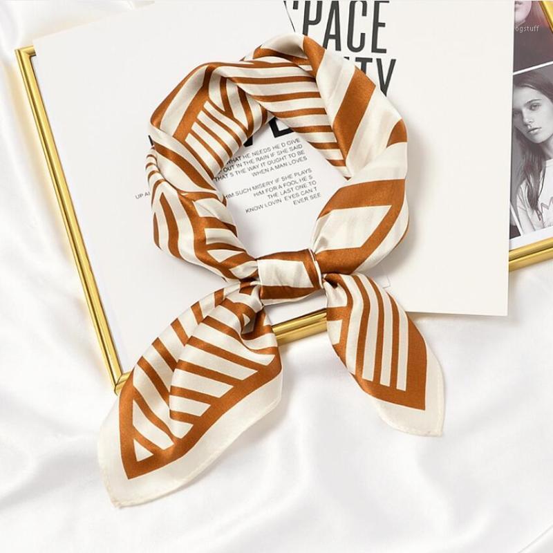 

Scarves Elegant Striped Print Square Silk Scarf Women 2021 Casual Multifunction Hijab Femme Bandana Female Headscarf 53*53cm, Blue;gray