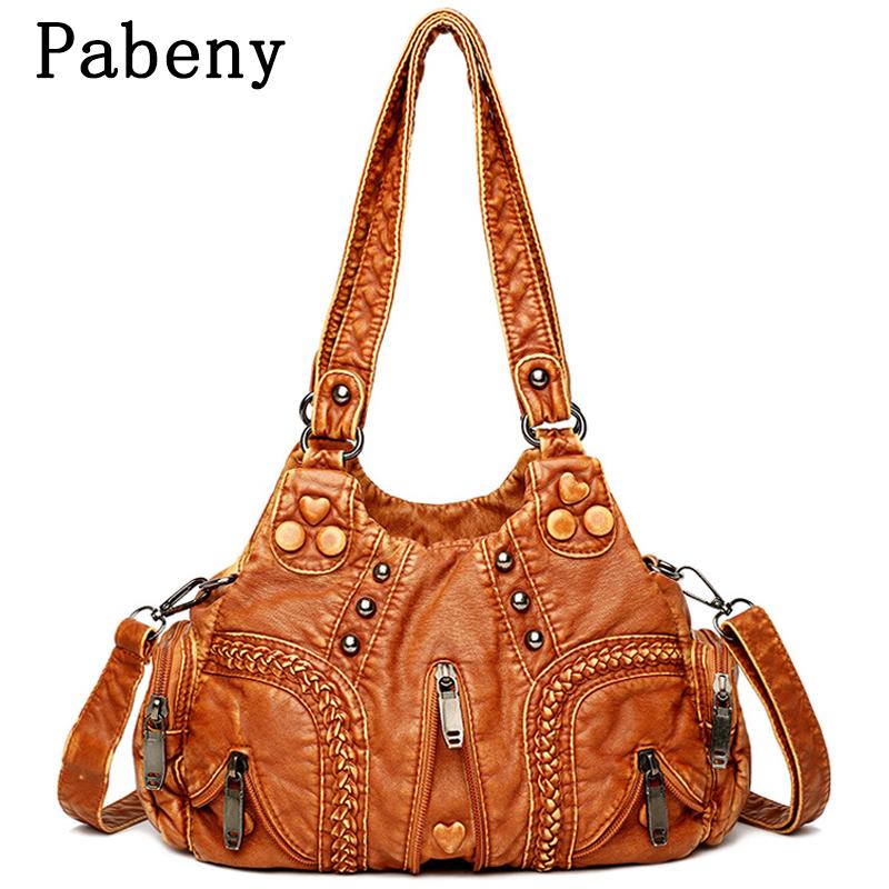 

Duffel Bags Large Capacity Retro Women Tote Handbag Soft PU Leather Fashion Elegant Lady Shoulder Messenger Bag High Quality, Black