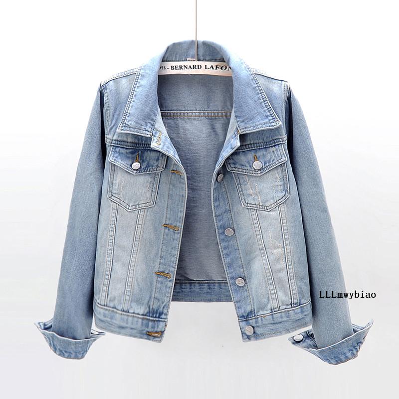 

Women' Jackets 2021 Spring Autumn Korean Short Denim Jacket Classic Casual Long Sleeve Solid Color Jeans Female Basic Coat Z428, Navy blue