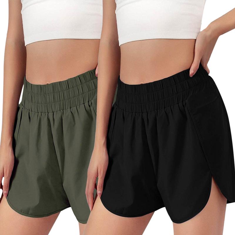 

Women's Shorts #57 2pcs Summer Women Solid Running Sport Elastic Waist Active Workout Pocket Spodenki Damskie, Wine