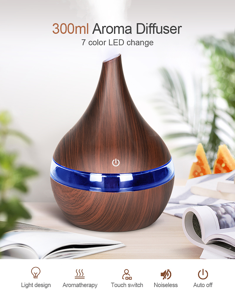 

Aroma Diffuser Humidifier Purifier 300ml Mini Creative Electric Air Luminous Household 5V USB Wood Grain Machine