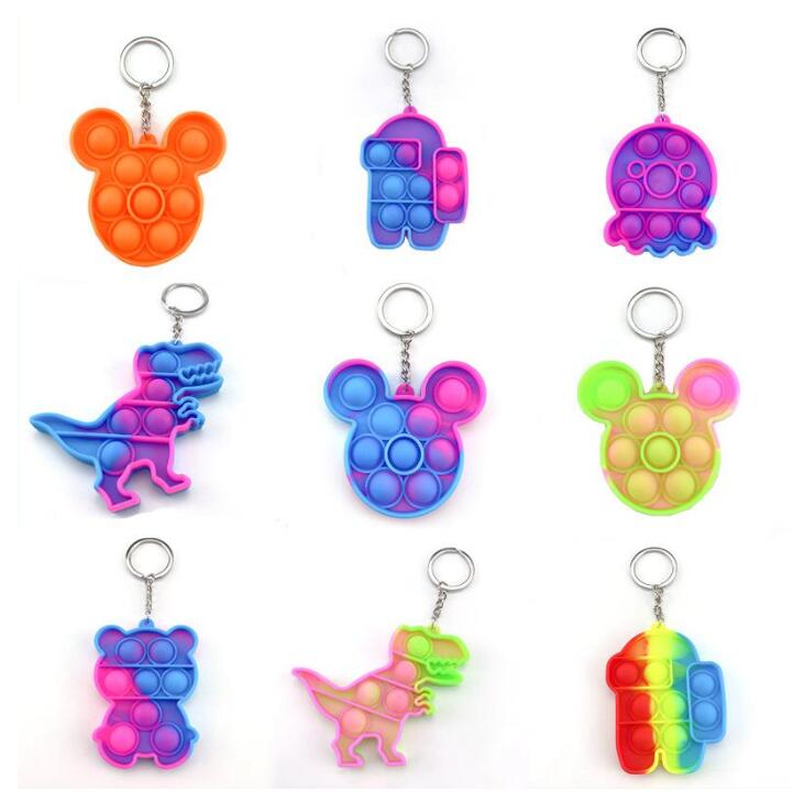Fidget it Toy Party Favor Sensory Jewelry key Chains Push Poo its Bubble Cartoon Simple Dimple toys Keychain Stress Reliever DHL HJ09-image-688147121