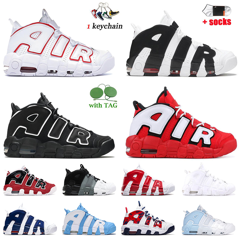 

Scottie Pippen Mens Womens Top Quality More Uptempo Basketball Shoes Black Varsity Red Camo Bulls Hoops Pack Triple White University Blue UNC Jumpman Sneakers, A15 tri-color 36-47