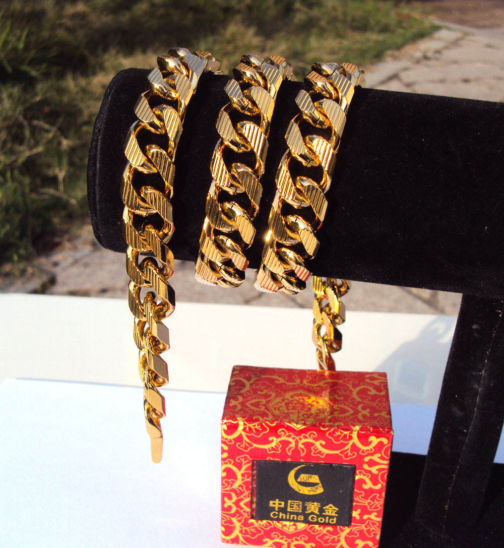 Cuban Curb Chain 18 K G/F THAI BAHT GOLD NECKLACE 24" Heavy Jewelry THICK TALL N16-image-668023725