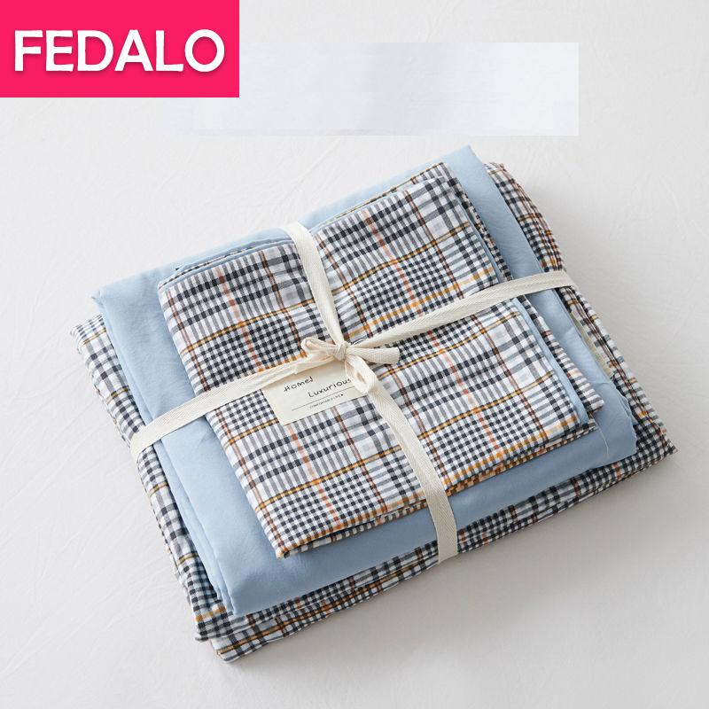 

Japanese-style Bedroom Four-piece Simple Washed Cotton Solid Color Quilt Cover 3-piece Dormitory Bed Sheet Single Home Textile Bedding Sets