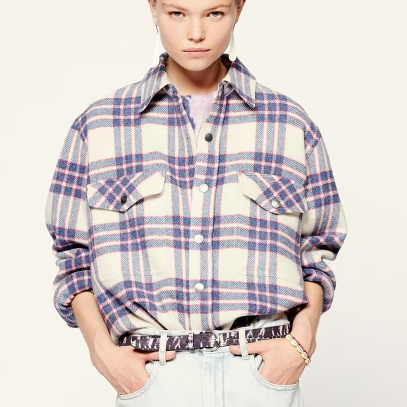 

Women's Jackets Autumn Winter Women Plaid Coats Wool Cotton Casual Fashion Women's Loose 2021, Purple