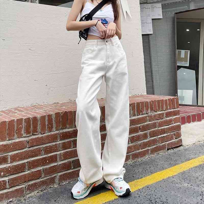 

Woman Jeans Casual High Waist Wide Leg Denim Trousers Long White Pants Streetwear Vintage Fashion Harajuku Straight Pants, Blue