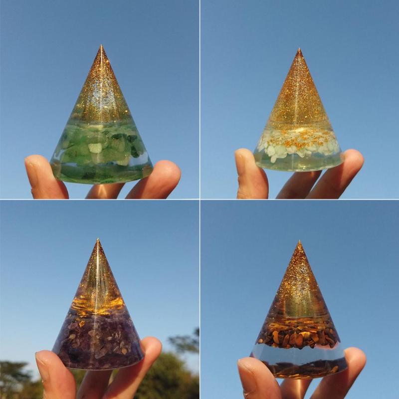 

Cone Orgonite Pyramid 60mm Amethyst Aventurine Crystal Energy Healing Reiki Chakra Ogan Ornaments Tiger Eye Natural Quartz Gift Decorative O