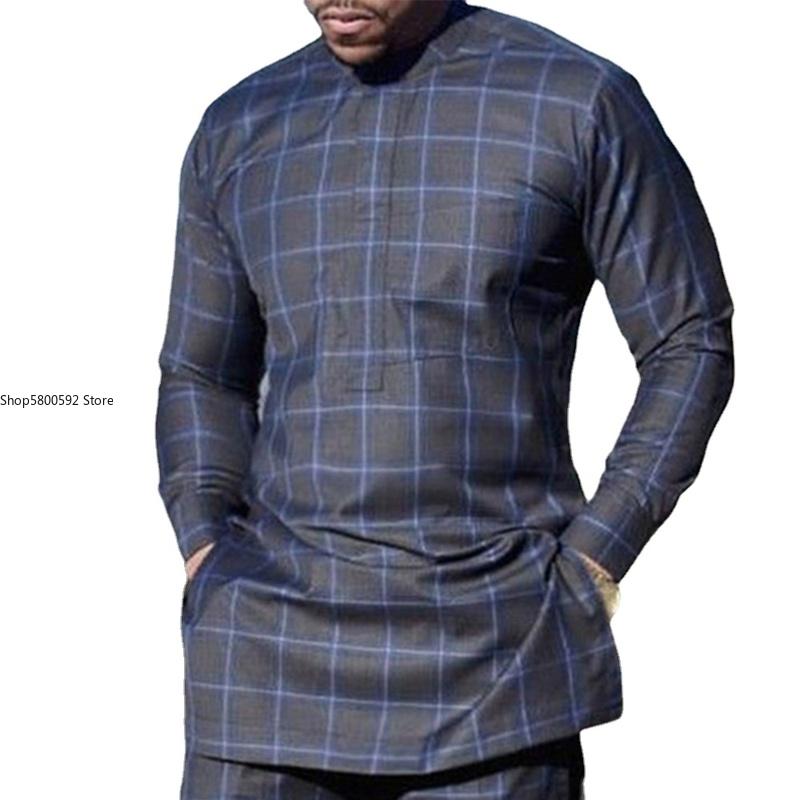 GRMO Men Classic Long Sleeve V Neck Dashiki African Print Long Shirts 