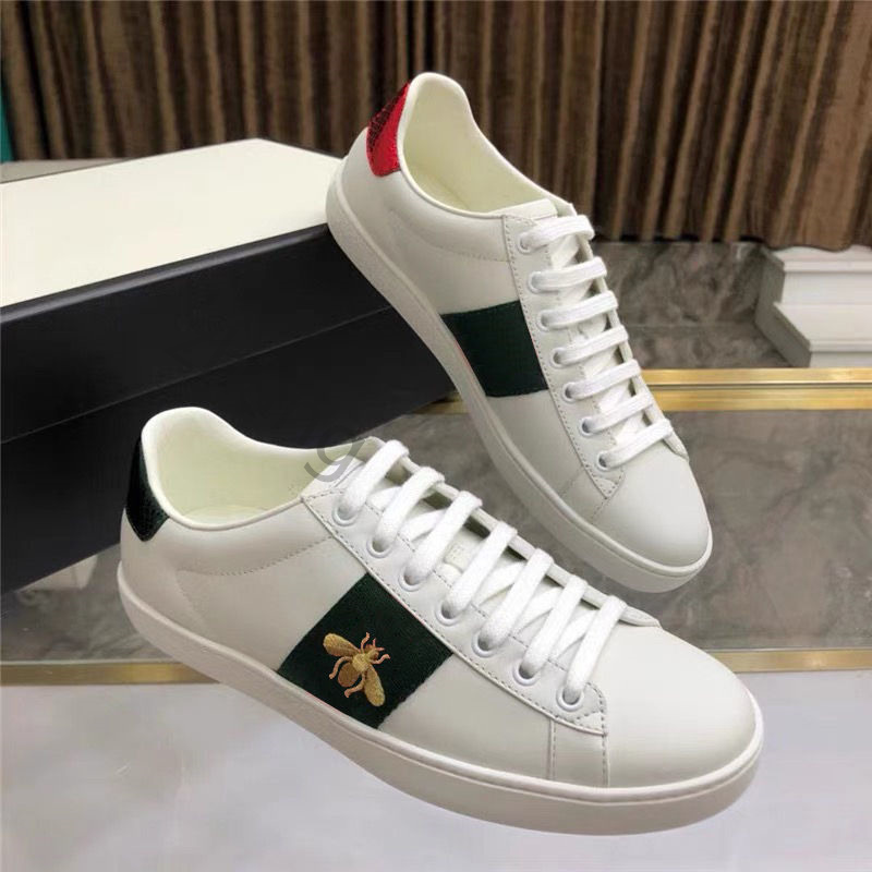 

2021Men Women Sneaker Casual Shoes Top Quality Snake Chaussures Leather Sneakers Ace Bee Embroidery Stripes Shoe Walking Sports Trainers Tiger, Black