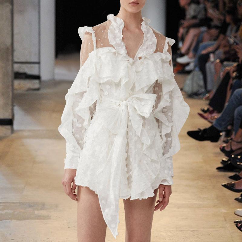 

Women's Jumpsuits & Rompers 2021 Vintage Autumn Mesh Boho Embroidery White Women Playsuit, Black;white