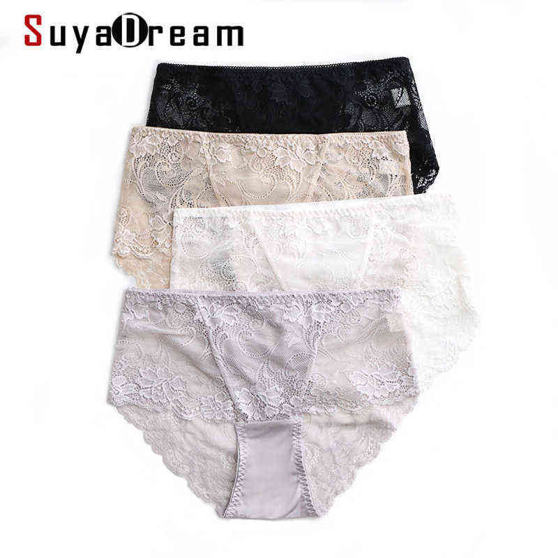 

Women Lace Panties 100% Natural silk Lace Beriefs Seamless Sexy Underwear lingerie calcinha briefs underwear culotte 211109, 1 silver