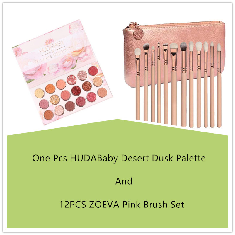 

Huda Baby The New Nude Eyeshadow Palette Blendable, Rose Gold Textured Shadows, Neutrals Smoky Multi Reflective With Professional 12pcs Rose Golden Makeup Brush Set, Customize