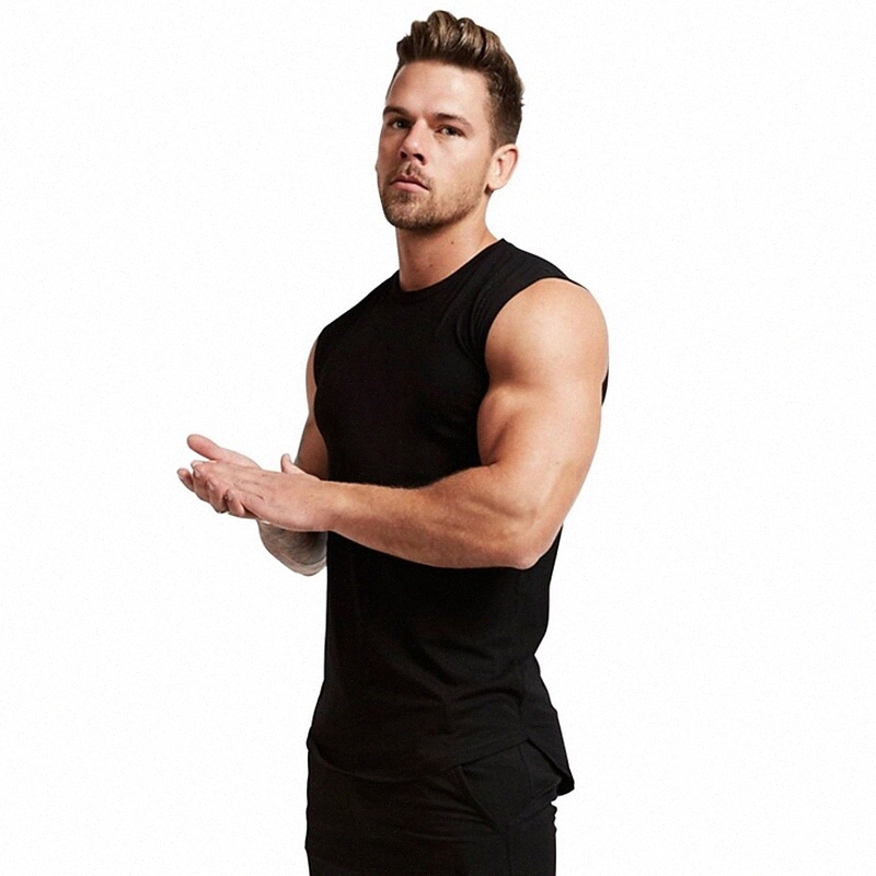 Men's Tank Top Shirt Solid Colored Round Neck Sports Sleeveless Tops Cotton White Black Wine Y3uS#
