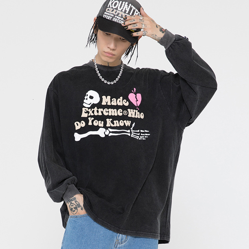

men's hoodies & sweatshirts harajuku shirt 100% cotton, shirt, skull print, for men, with long sleeves 6gib, Black