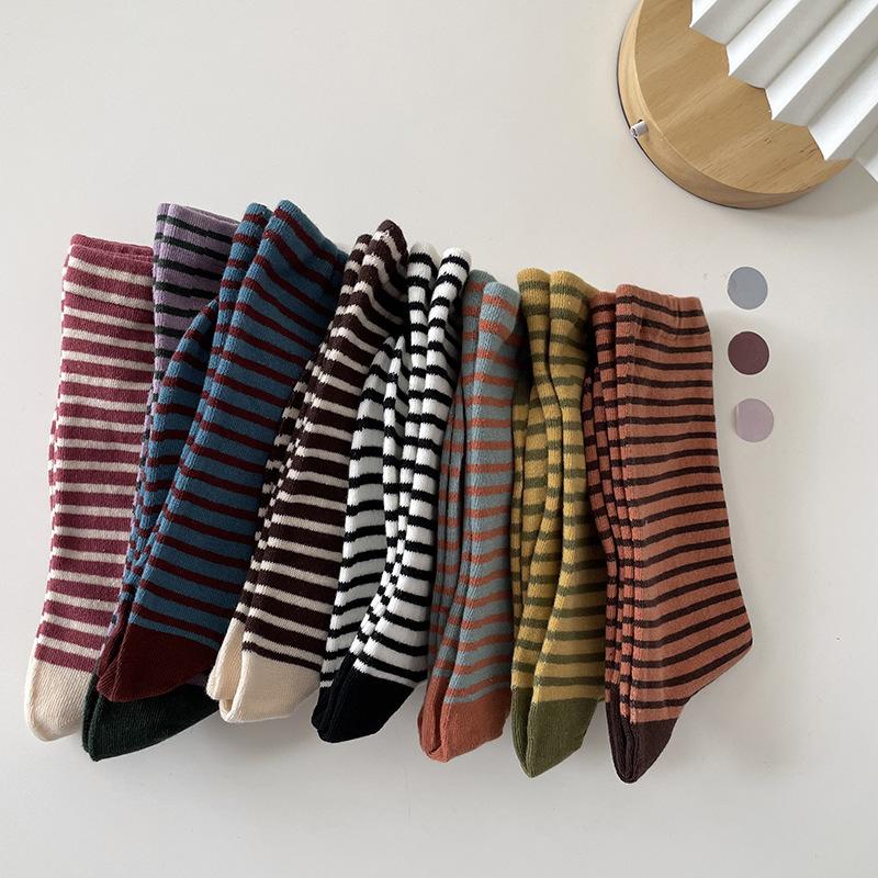

Men's Socks 1 Pair Autumn And Winter Warm Striped Women's Trendy Contrast Color Horizontal Cotton Tube Women, Color 6