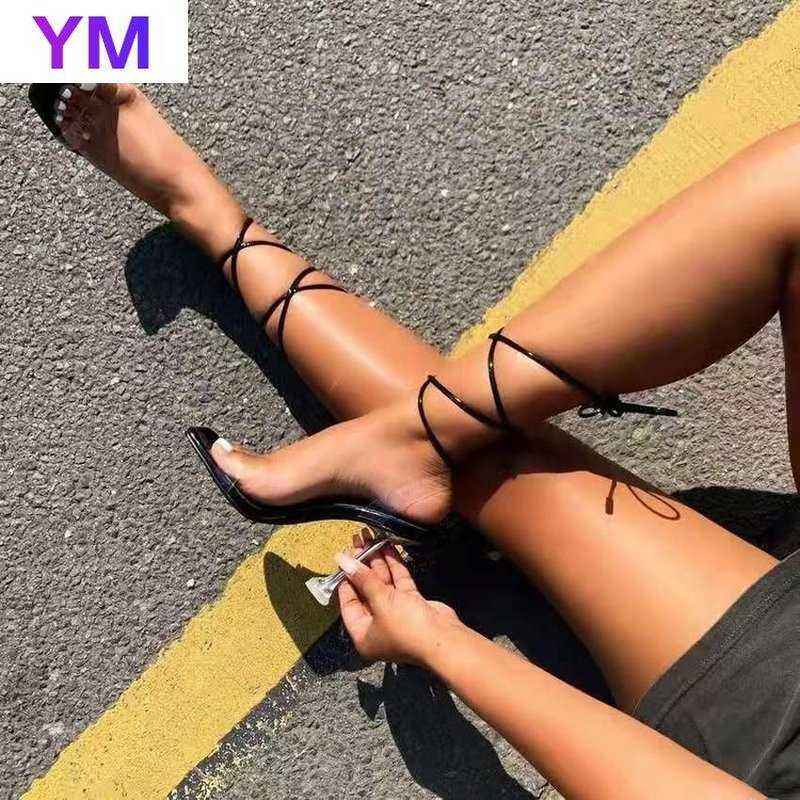 

Transparent Ankle Cross Strap High Heels Shoes Women Sandals Peep Toe Sexy Summer PVC Party Female Ladies Shoes Woman Sandalias Y0721, Black