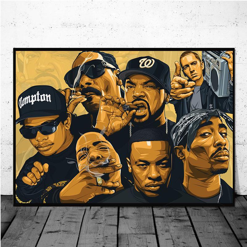 

Paintings Wall Art Decor Legend Old School 2PAC Biggie Smalls Wu-Tang NWA Hip Hop Rap Star Canvas Painting Silk Poster UnFramed