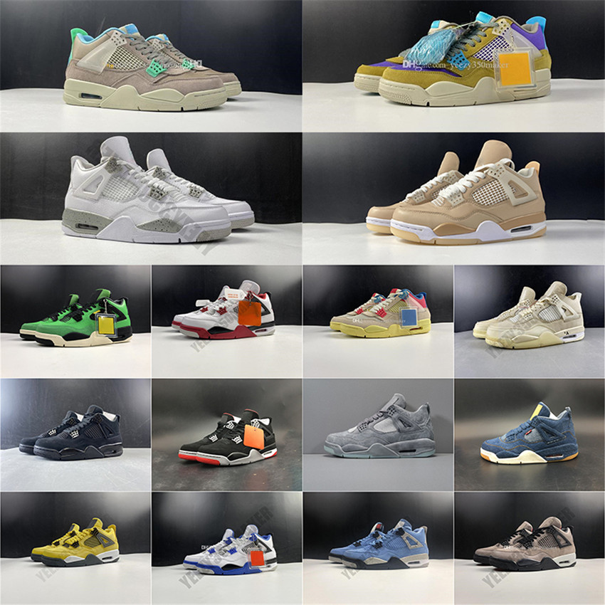 

2021 Jumpman 4 4s Basketball Shoes White Oreo Desert Moss Shimmer University Blue Taupe Haze Manila black cat Fire Red Union bred Sail What The TS Neon OG Grey Sneakers, 36.grey