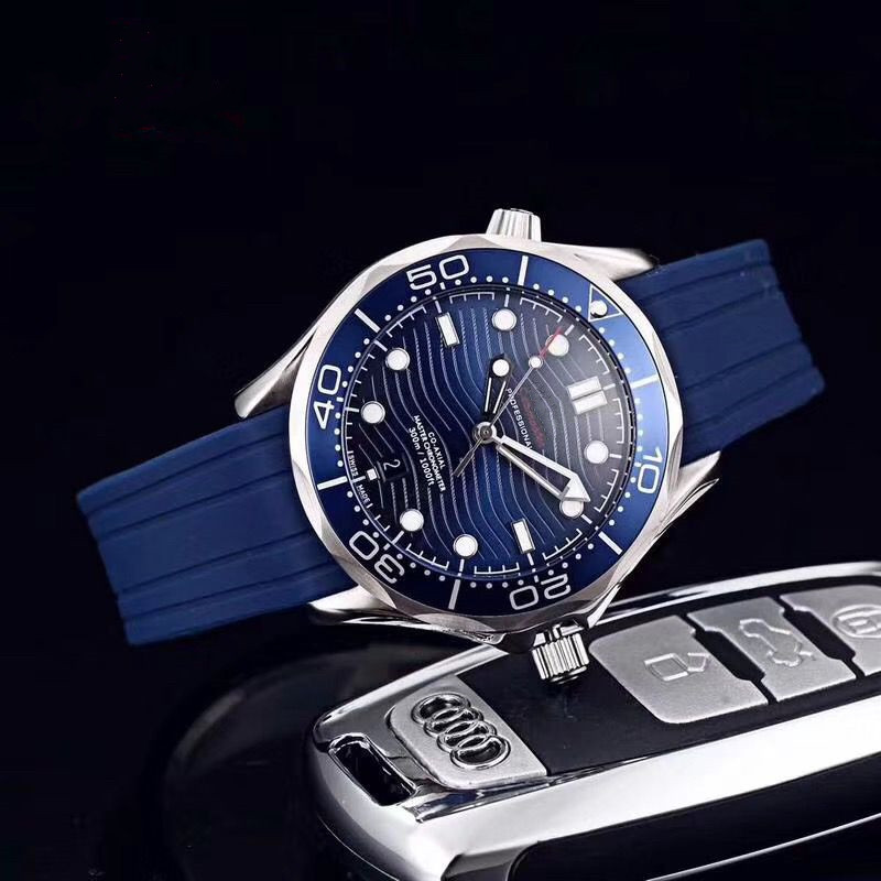 

new 2021 Top quality watch sea 007 james mens watches eight style 42mm dial 300m watches automatic movement male watch, Blue dial blue rubber
