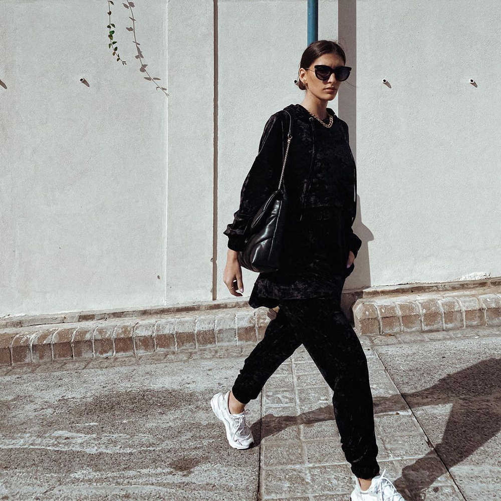 

Women two piece set Velvet Long Oversized Sweatshirt Hoodie pullover & jogging trousers elastic waist Jogger 210709