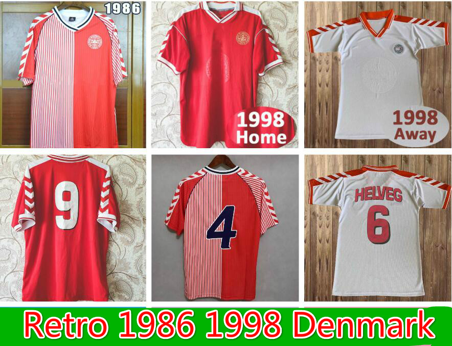 

1986 1998 National Team Retro Mens Soccer Jerseys Denmark M.LAUDRUP HELVEG JÃRGENSEN B.LAUDRUP Home Away Football Shirt Short Sleeve ., Black;yellow