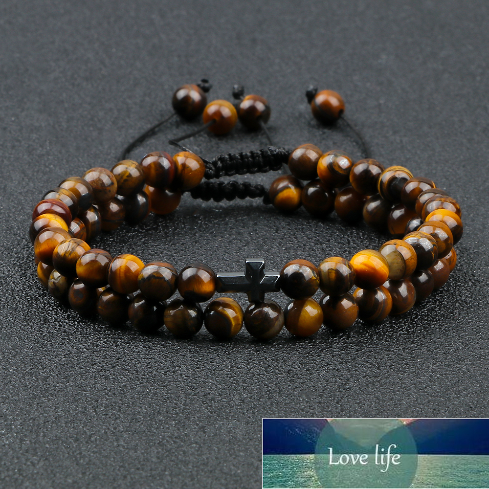 

Couples Distance Beads Bracelet Fashion Hematite Cross Tiger Eye Stone Bracelets Handmade Yoga Prayer Jewelry Homme Bileklik Factory price expert design Quality
