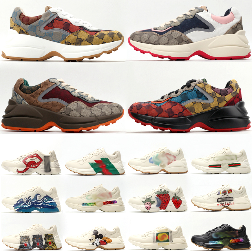 

Gucci Designer Rhyton Shoes Beige Men Women Trainers Vintage Luxury Chaussures Ladies Shoe Fashion Sneakers Wave Mouth Sneaker With Box, Split