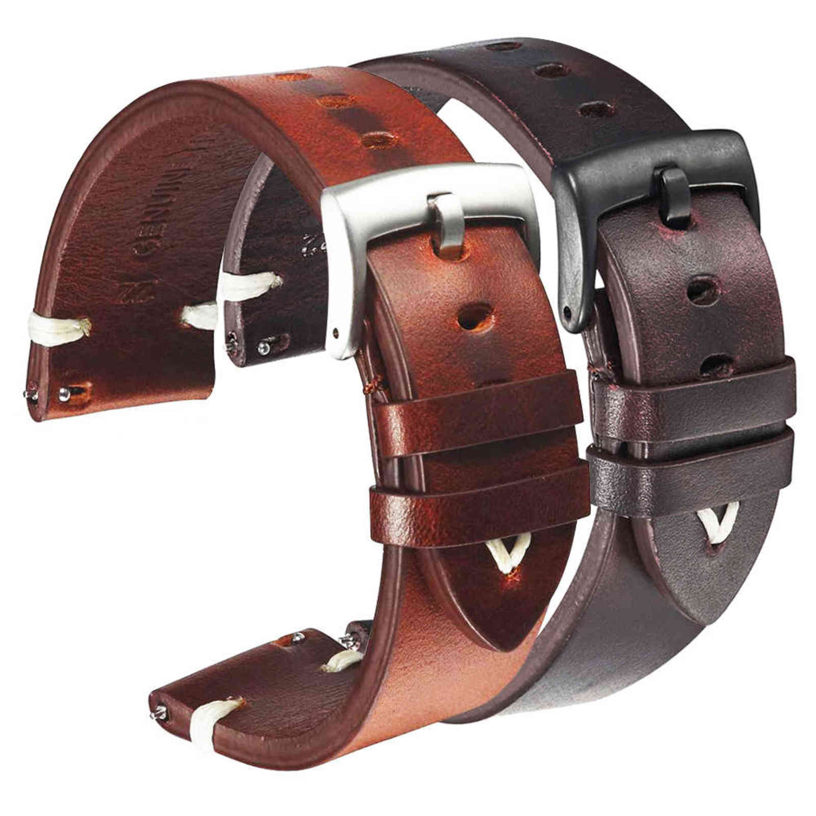 

Leather Watchband Black Dark Brown Oil Wax Leather Watch Strap Italian 18mm 20mm 22mm Quick Release Watch Belt Cowhide Handmade H1123