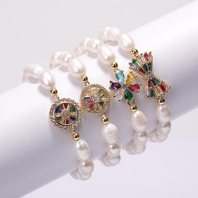 

Charm Bracelets 2022 Fine Jewelry Natural Freshwater Pearl Mutilple Style Rainbow CZ Unisex Bracelet For Women Elegant Gift