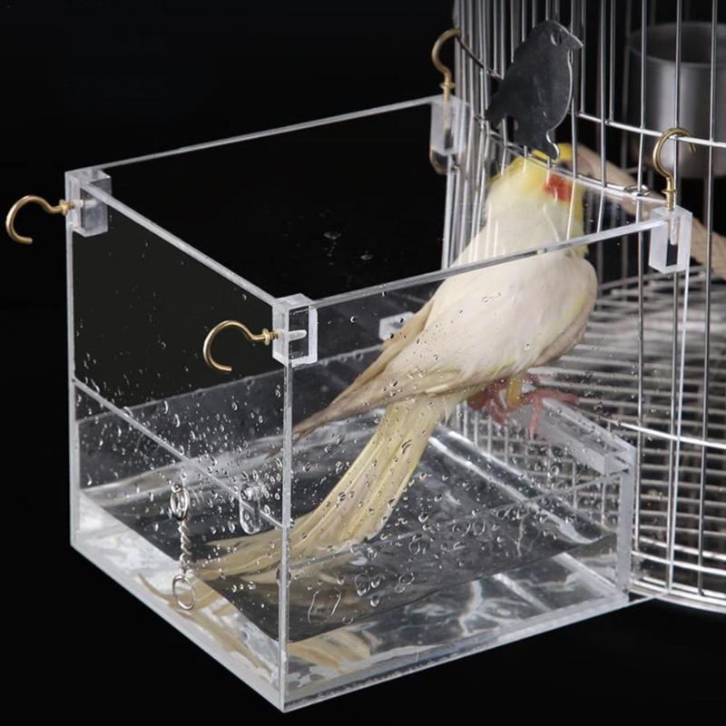 

Bird Cages Hanging Bath Cube Bathtub Parrot Shower Cleaning Space Bowl Cage Box Accessories Grooming Wash Z6W7