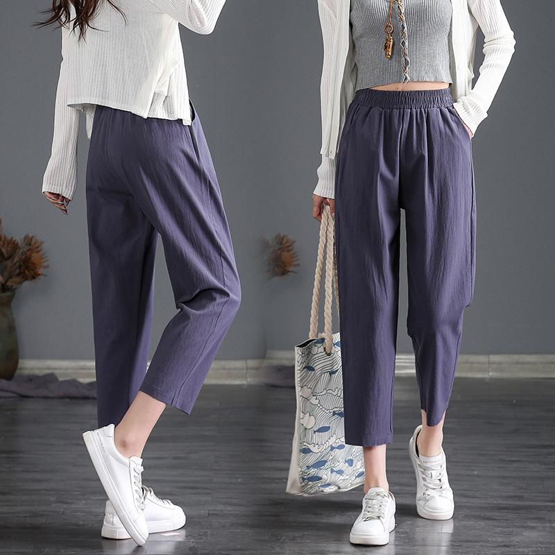 

Women's Pants & Capris Cotton And Linen Nine-point Women Summer Thin High-waist Loose Straight-leg Plus Size Harem Casual, Black