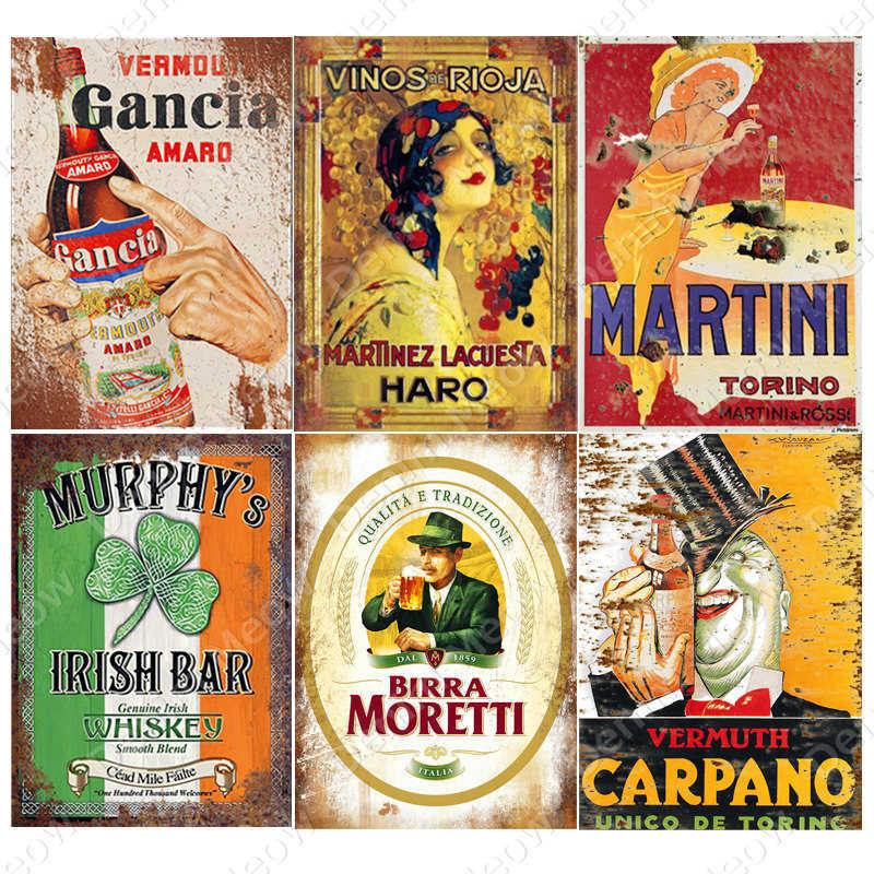 Irish Pub Plaque Beer Vintage Metal Tin Signs Bar Club Cafe Home Decor Man Cave Wall Art Poster Italian Wine Metal Painting N363-image-744959056