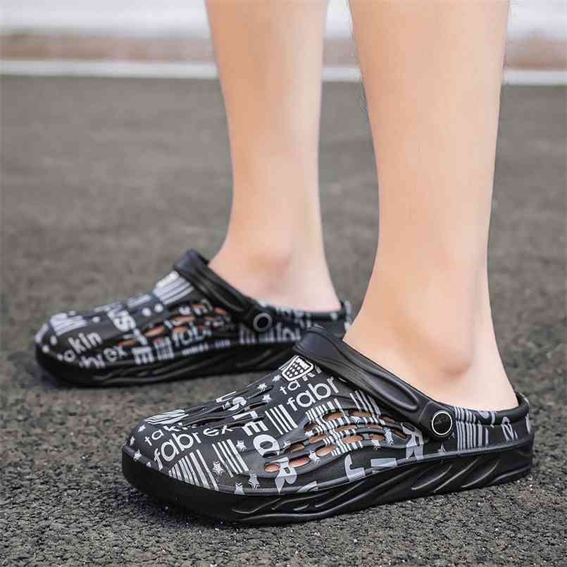 

beads Crocks Crocse Sandals Hole Shoes Slippers Men and Women Summer Camouflage Air Cushion Beach Flat Garden Couple 210607, Black