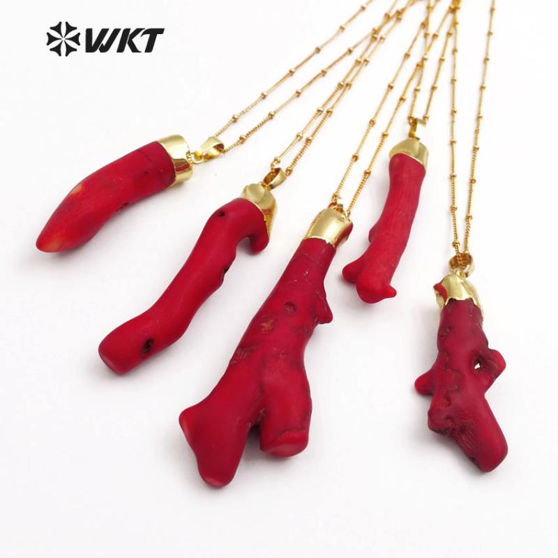 

Pendant Necklaces WT-N1121 WKT S! Wholesale 10pcs/lot Natural Stone Irregular Red Coral Pendants With 18 Inch Gold Color Chain